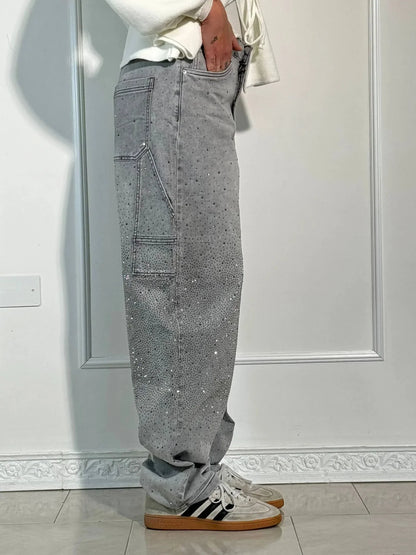 Balon Kesim Karpenter Parlak Denim Jean