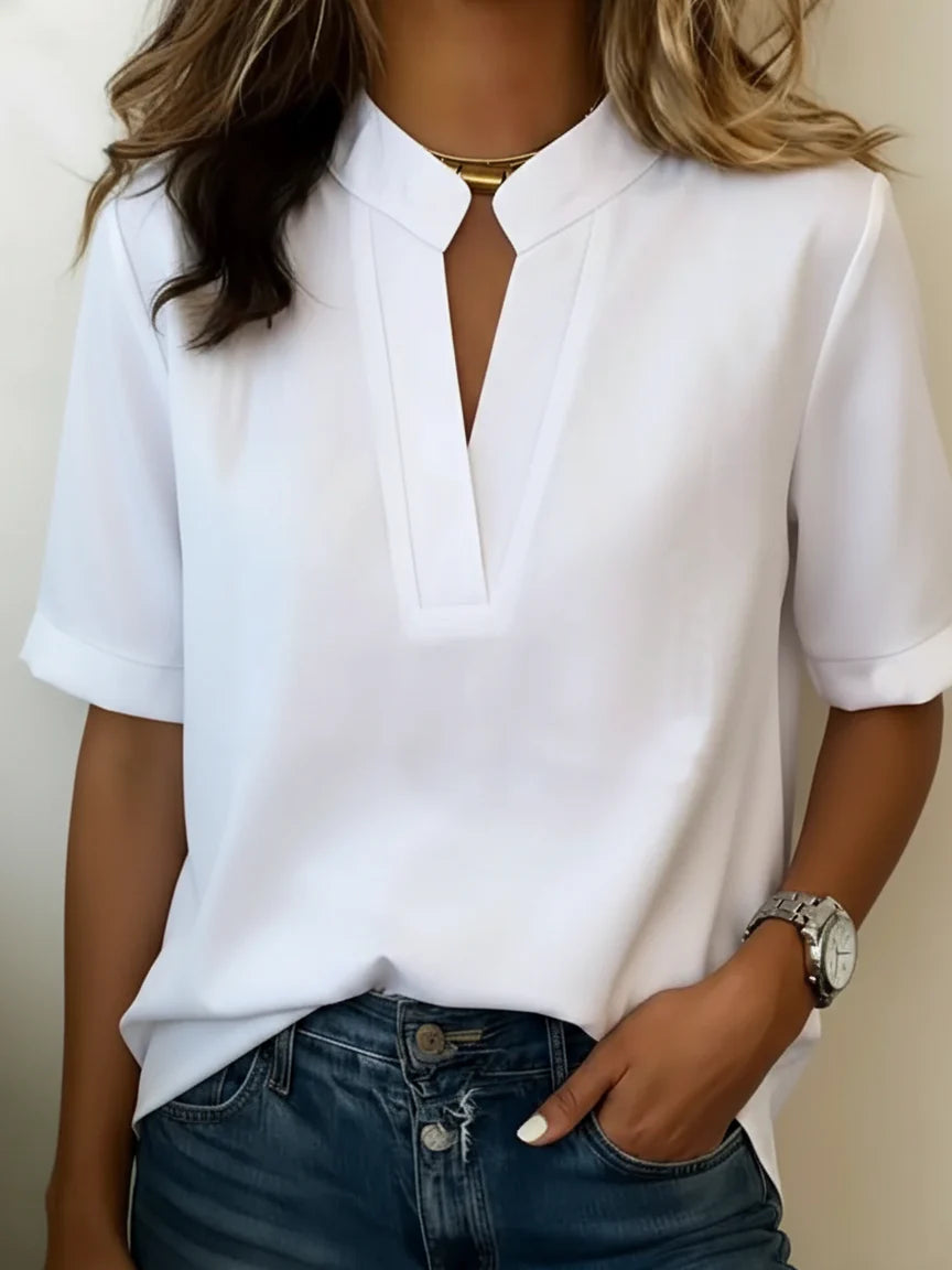 Margaux │ V Yaka ve Altın Detaylı Şık Bluz