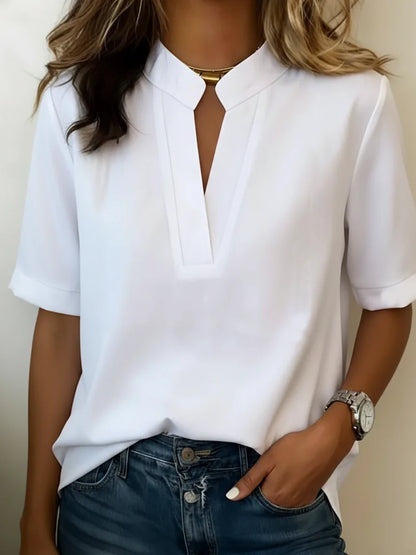 Margaux │ V Yaka ve Altın Detaylı Şık Bluz