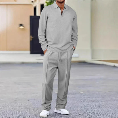 🏃👖 Waffle dokulu sweatshirt ve düz paça pantolondan oluşan erkek takımı