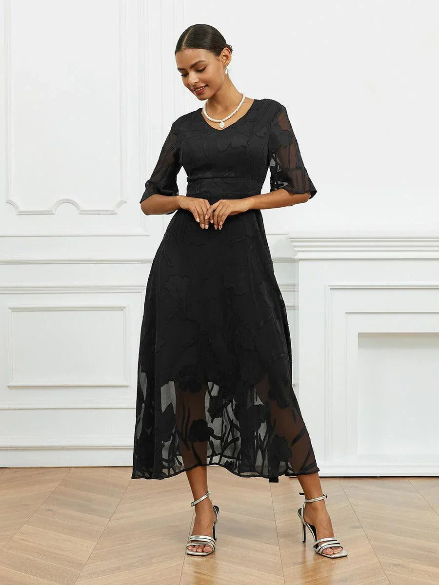 Flutter Fırfırlı Dantelli Maxi Elbise