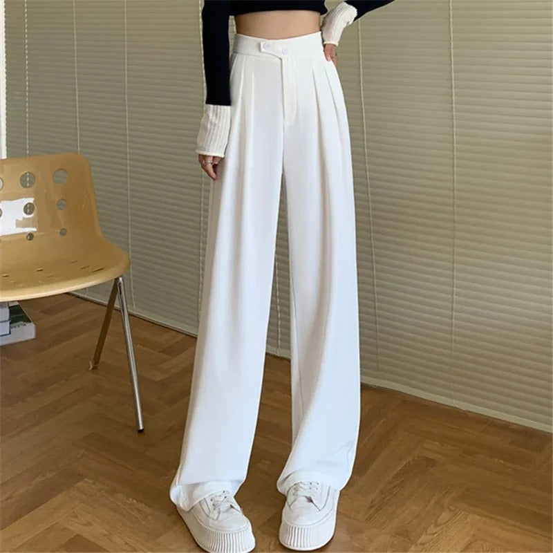 Beyaz Minimalist Yüksek Bel Geniş Paça Pantolon
